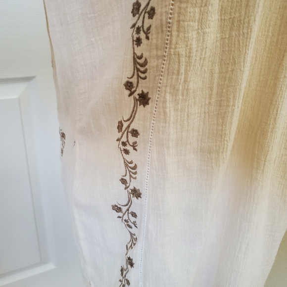 Soft Surroundings Cream Mocha Cotton Embroidered Tunic Blouse Women's Size M - Picture 4 of 12